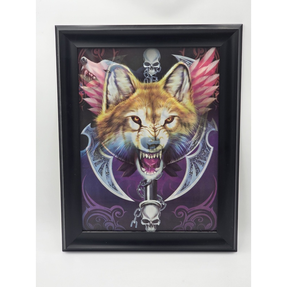 3D Lenticular Art print Wolf skull Sword Framed Fantasy Wall Art